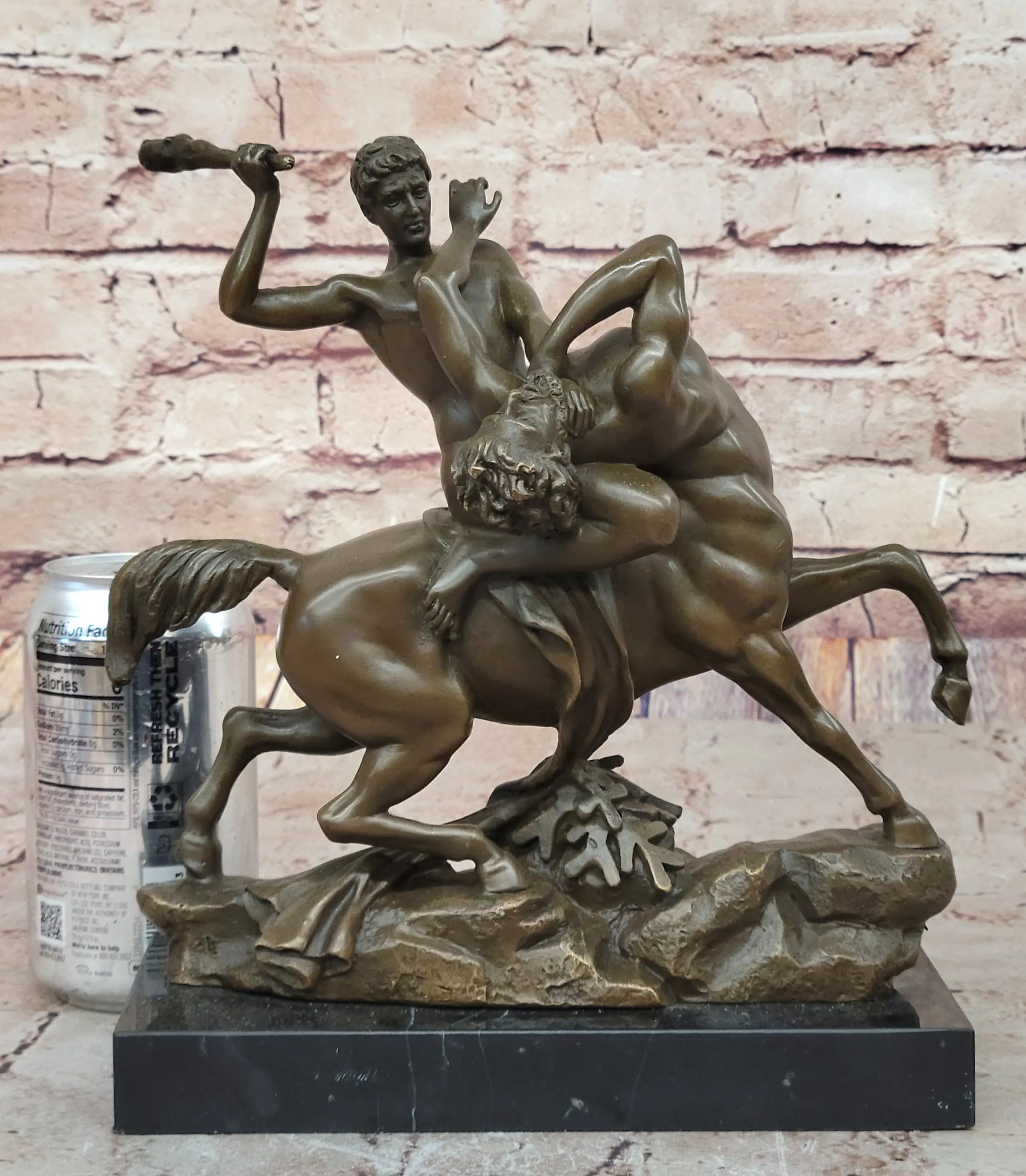 Bronze Sculpture of Theseus or Hercules Battling a Centaur - Mythological Artwork