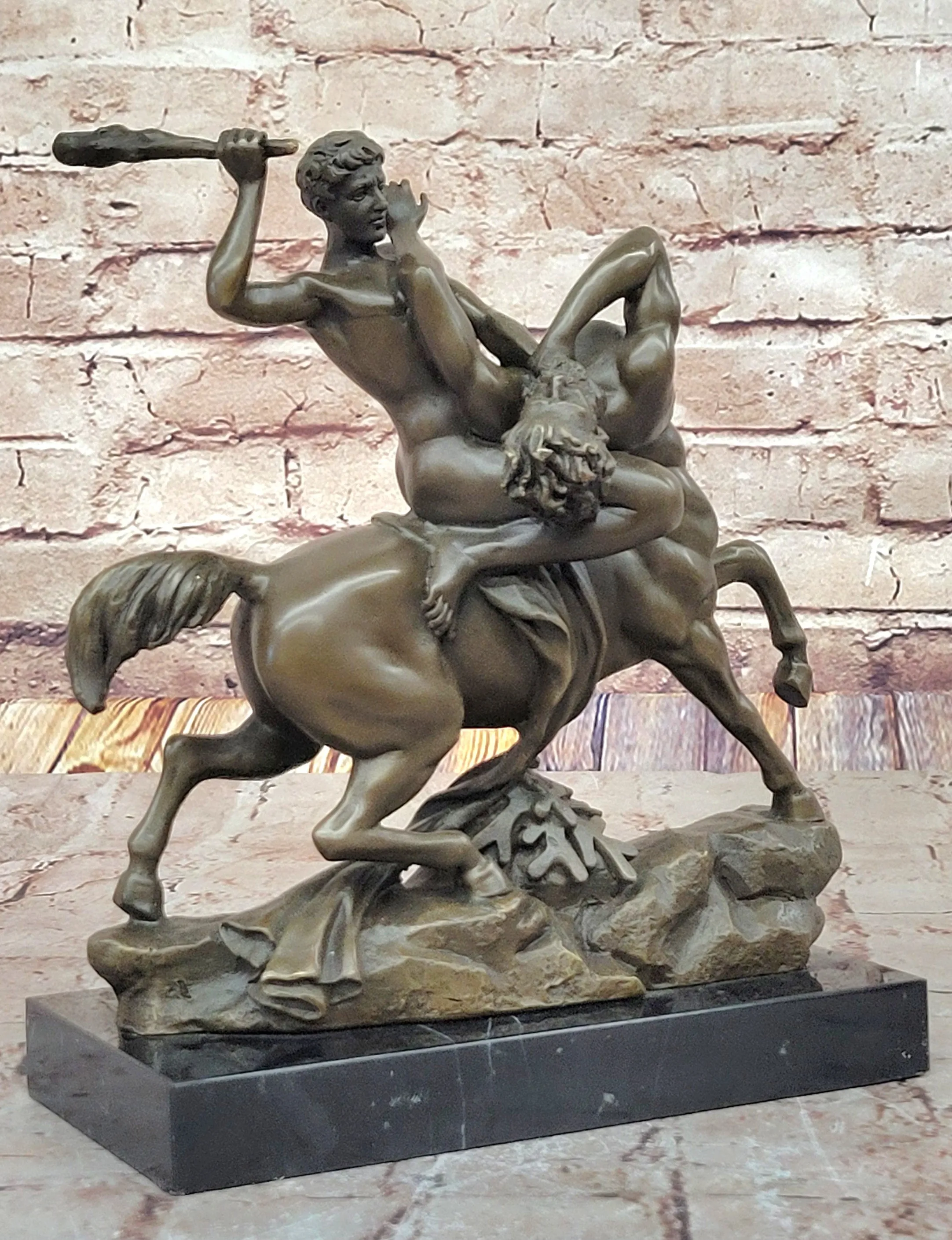 Bronze Sculpture of Theseus or Hercules Battling a Centaur - Mythological Artwork