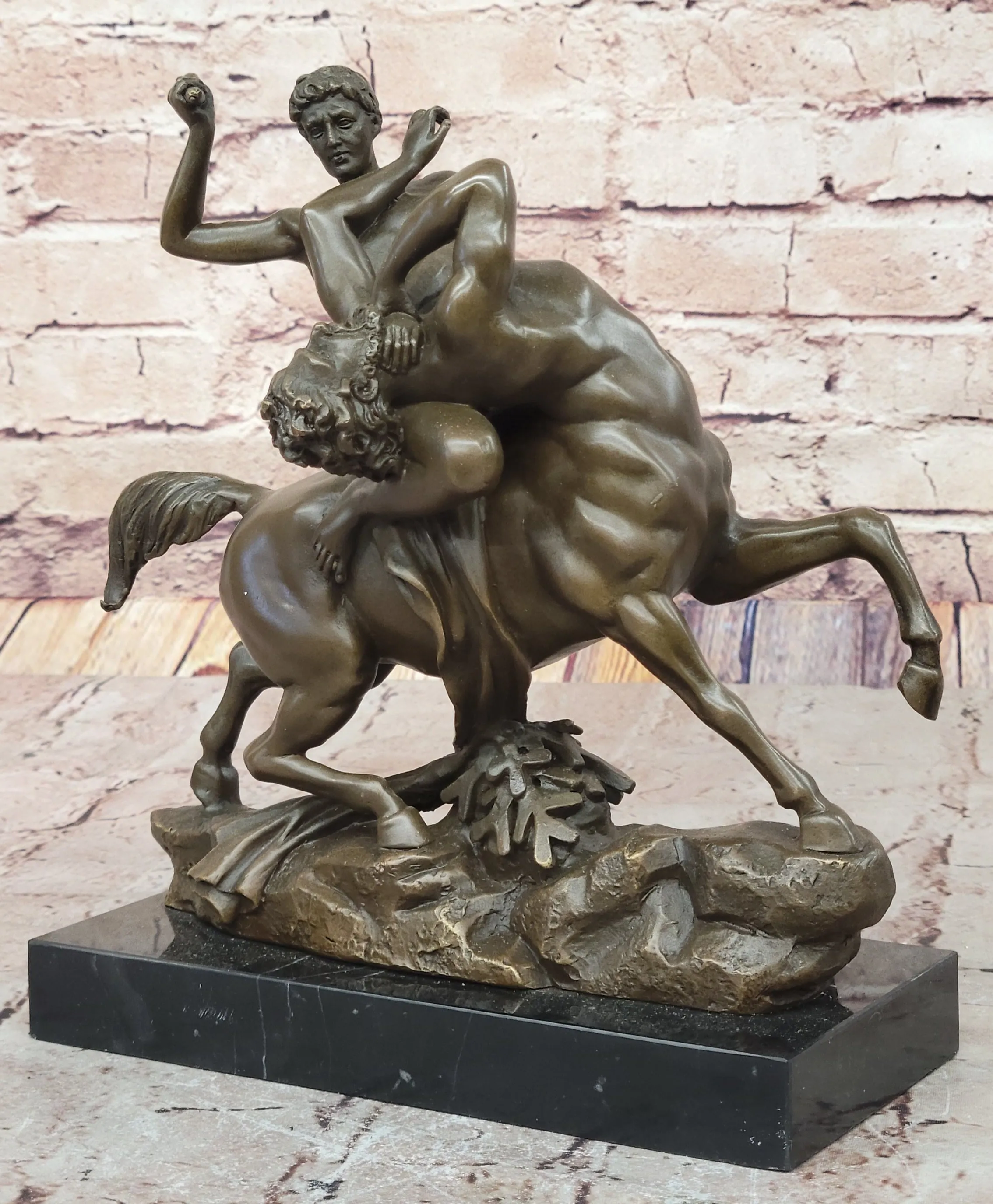 Bronze Sculpture of Theseus or Hercules Battling a Centaur - Mythological Artwork