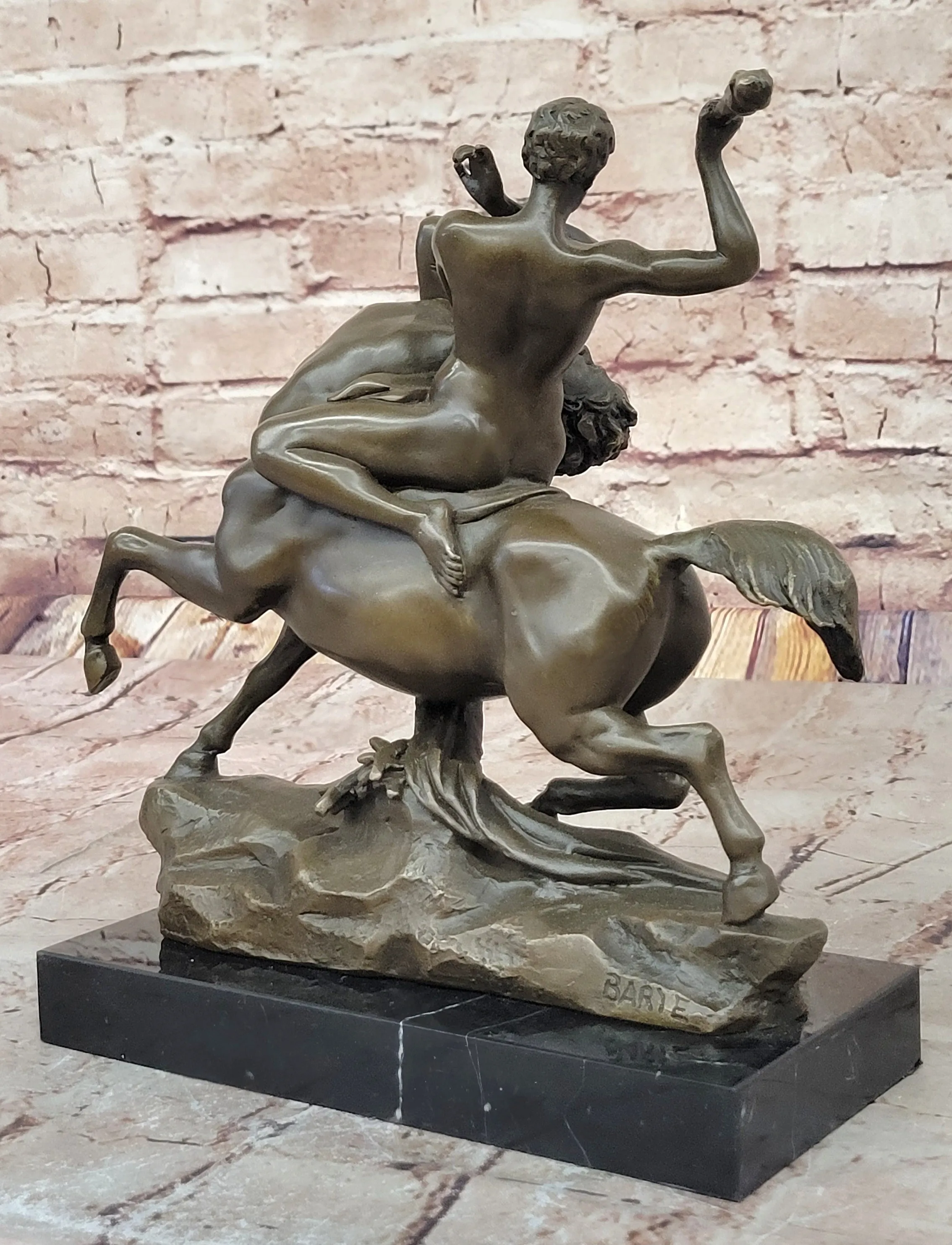 Bronze Sculpture of Theseus or Hercules Battling a Centaur - Mythological Artwork