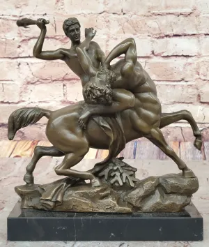 Bronze Sculpture of Theseus or Hercules Battling a Centaur - Mythological Artwork